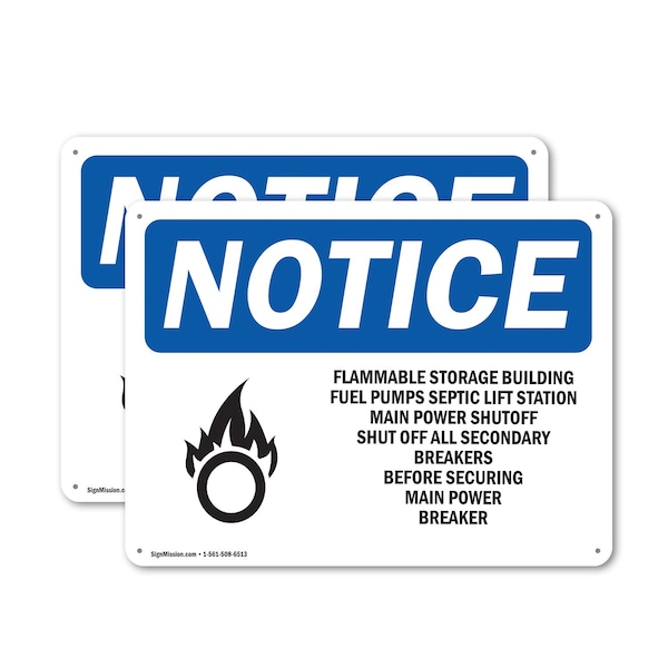 Signmission Flammable Storage Building Fuel OSHA Notice Sign, Plastic, 10in W x 7in L, 2PK OS-2PACK-NS-P-710-L-12779 - main